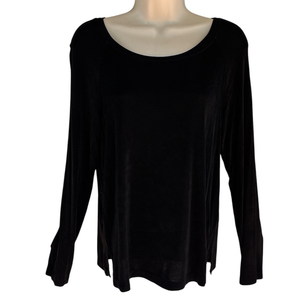 Citiknits Women's Black Wrinkle Resistant Long Sleeve Knit Crew Neck Tunic Top